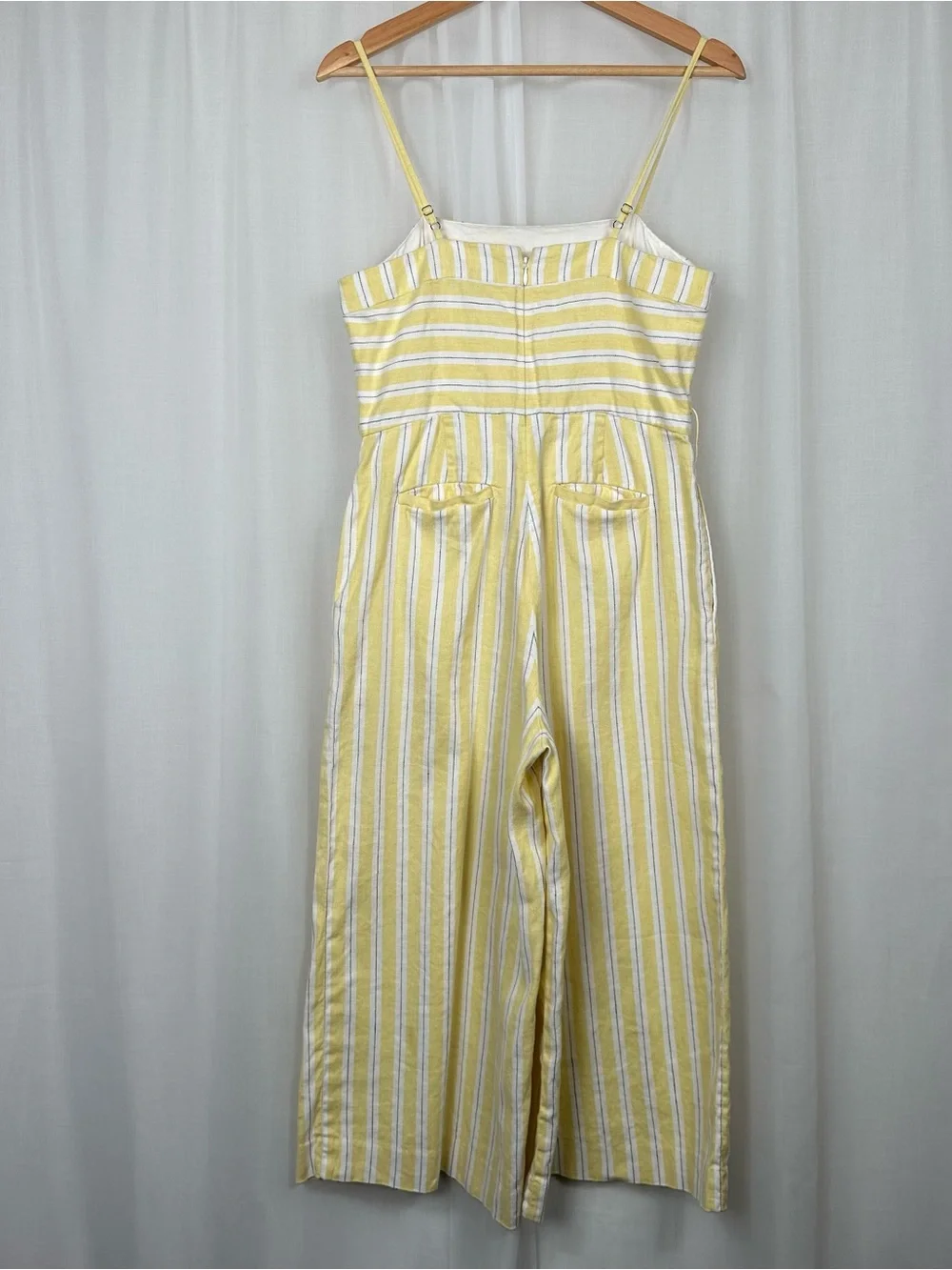 Banana Republic Linen Blend Wide‎ Leg Cropped Jumpsuit 4P Petite Yellow Striped